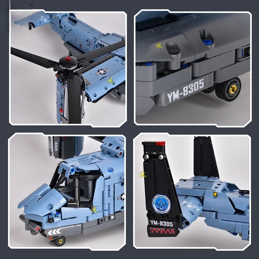 MOC 1389PCS V-22 Tiltrotor Aircraft Helicopter Building Block Children Military Airplane model Bricks Toy home Decor.