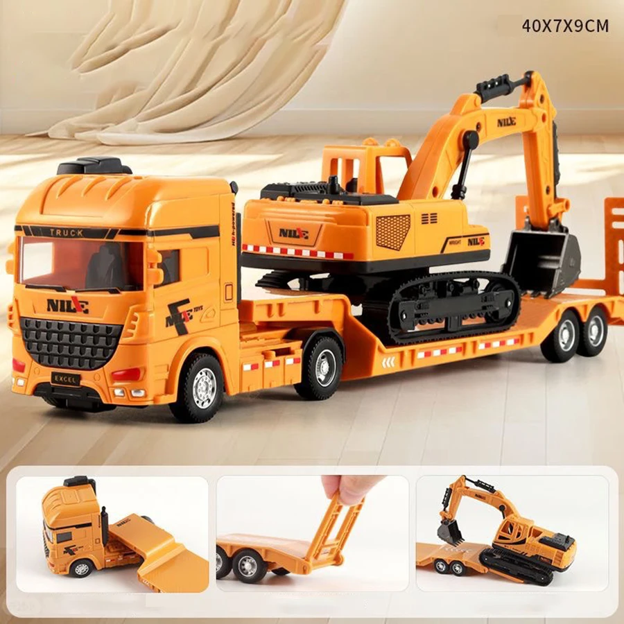 1pcs Scale-carrier container engineering set vehicle excavator transport truck model inertial car education toys gift for childr-Leplay