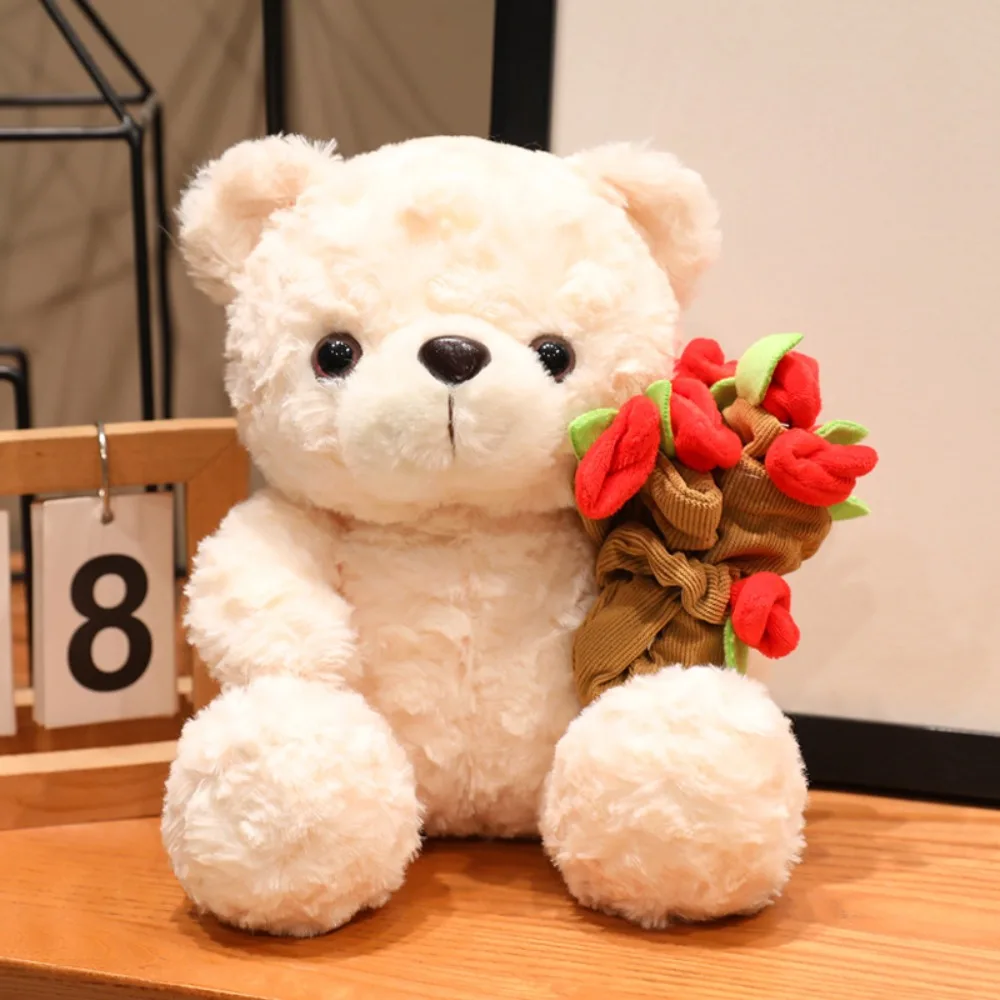 Lovely 16/25CM Bear Plush Toy Romantic Red Heart Rose Bear Doll Cute Soft Holding Flowers Bear Doll Home Decoration-Leplay