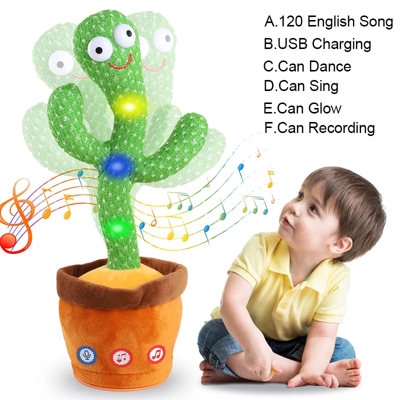 Dancing Cactus 120 Song Speaker Talking Usb Battery Voice Repeat Plush Cactu Dancer Toy Talk Plushie Stuffed Toys For Kids Gift-Leplay