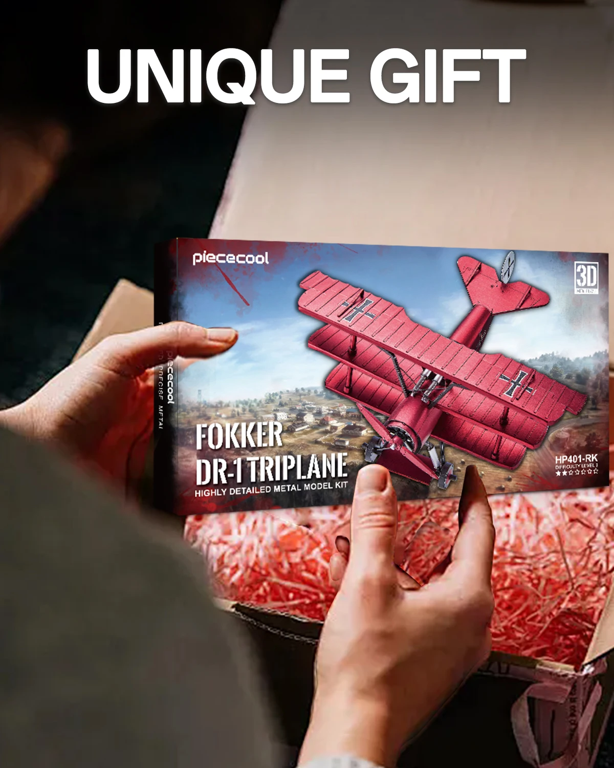 Piececool 3D Metal Puzzles Fokker Dr-1 Triplane Assembly Metal Model Kits for Teen DIY Jigsaw Building Blocks Creative Gifts-Leplay