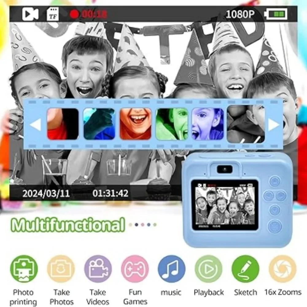 Children's Instant Printing Camera and Video Photography Toy for Boys and Girls, Mini Digital Camera with Printer-Leplay