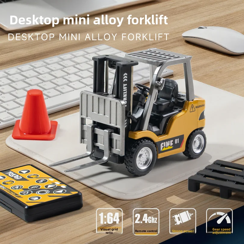 1: 64 Desktop Mini Alloy Remote Control Small Forklift Electric Simulation Engineering Vehicle Model Boy Remote Control Car With-Leplay