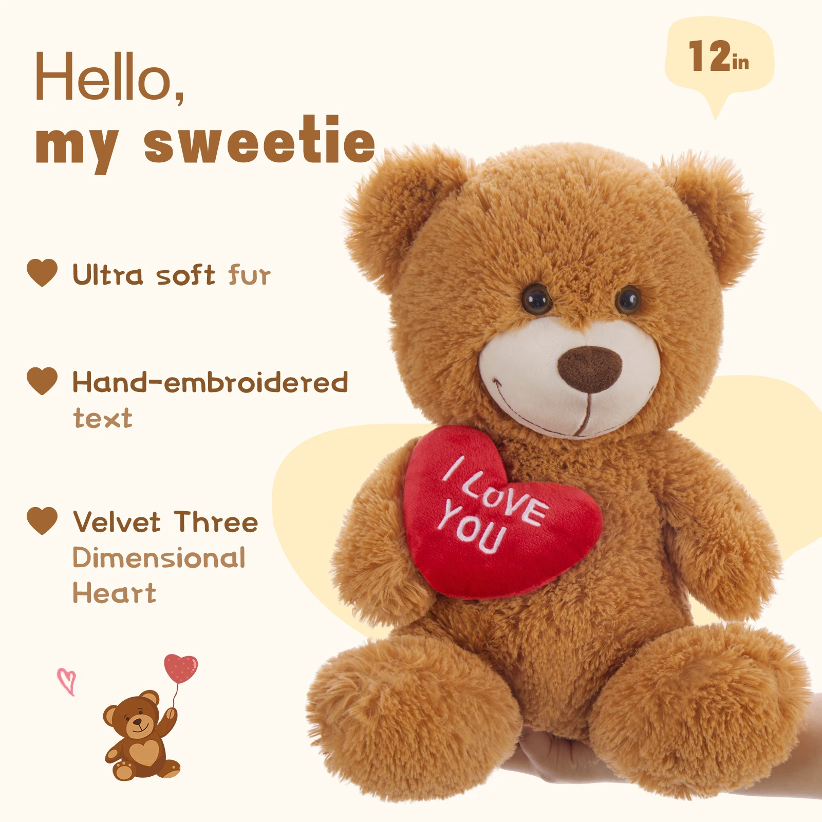 MaoGoLan Small Teddy Bear with Red Heart, I Love You Valentines Teddy Bear Stuffed Animal Dark Brown,Velvet Red HeartBear Gift-Leplay