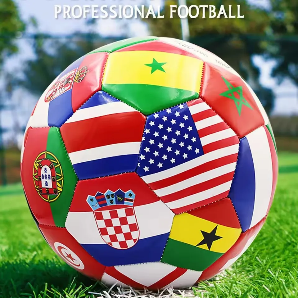 Flag Printed Soccer Ball Official Size 5 Soccer Match Ball Outdoor Match Game Football Pvc 2.7Thickened Team Training Footy Ball-Leplay