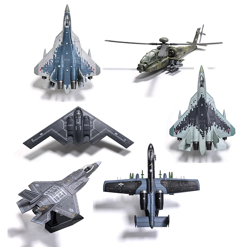 Creative Military Series Building Blocks B2 Stealth Bomber F22 A10 SU57 Fighter Helicopter Model Toys For Kids Gift-Leplay