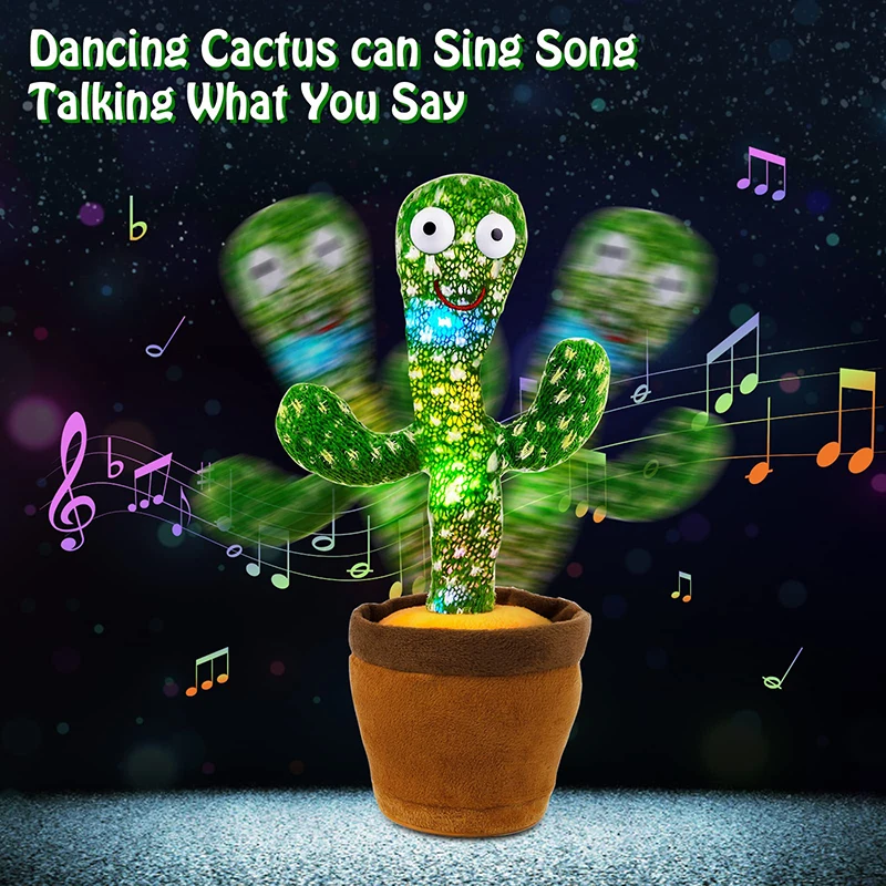 Dancing Cactus 120 Song Speaker Talking Usb Battery Voice Repeat Plush Cactu Dancer Toy Talk Plushie Stuffed Toys For Kids Gift-Leplay