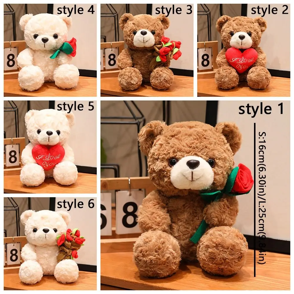 Lovely 16/25CM Bear Plush Toy Romantic Red Heart Rose Bear Doll Cute Soft Holding Flowers Bear Doll Home Decoration-Leplay