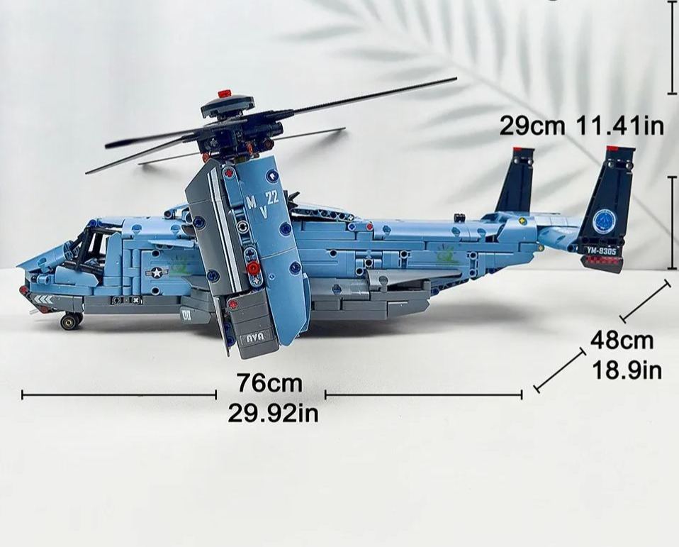 MOC 1389PCS V-22 Tiltrotor Aircraft Helicopter Building Block Children Military Airplane model Bricks Toy home Decor.-Leplay