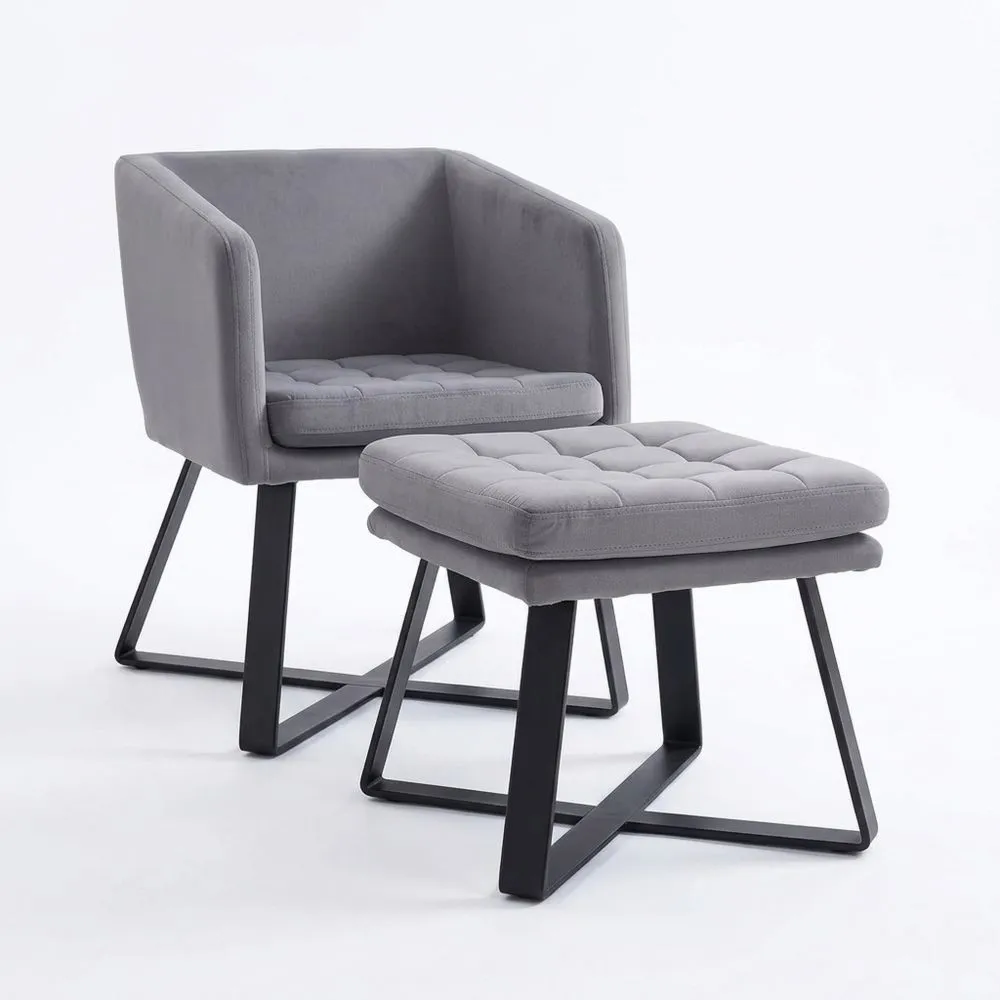 Sillón Relajante Tapizado en Terciopelo con Reposapiés y Patas Metálicas para Salón o Dormitorio, Gris