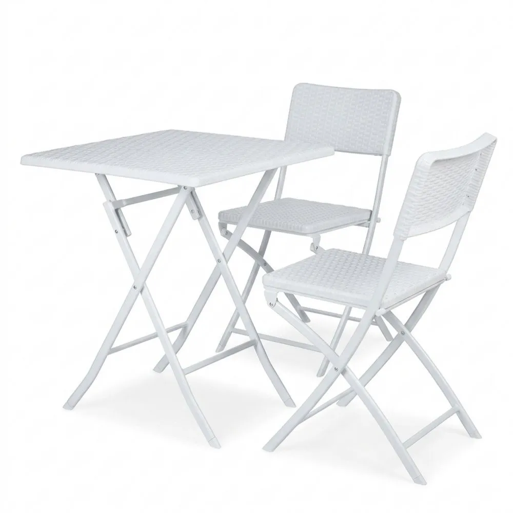 Juego de Mesa y Sillas Plegables para Exterior de Acero Inoxidable y Ratán PE (Blanco)