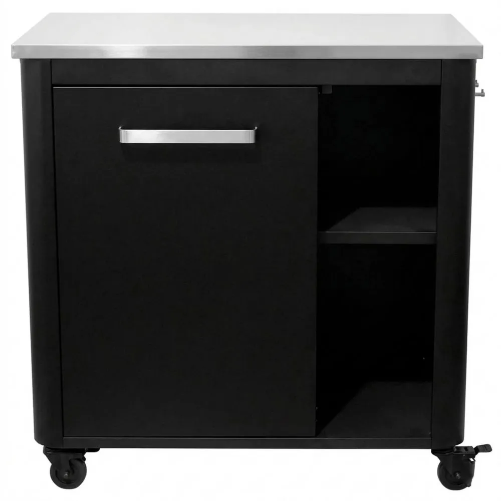 Mesa de Cocina Exterior de Acero Inoxidable, Negro, 90 x 60 x 90 cm