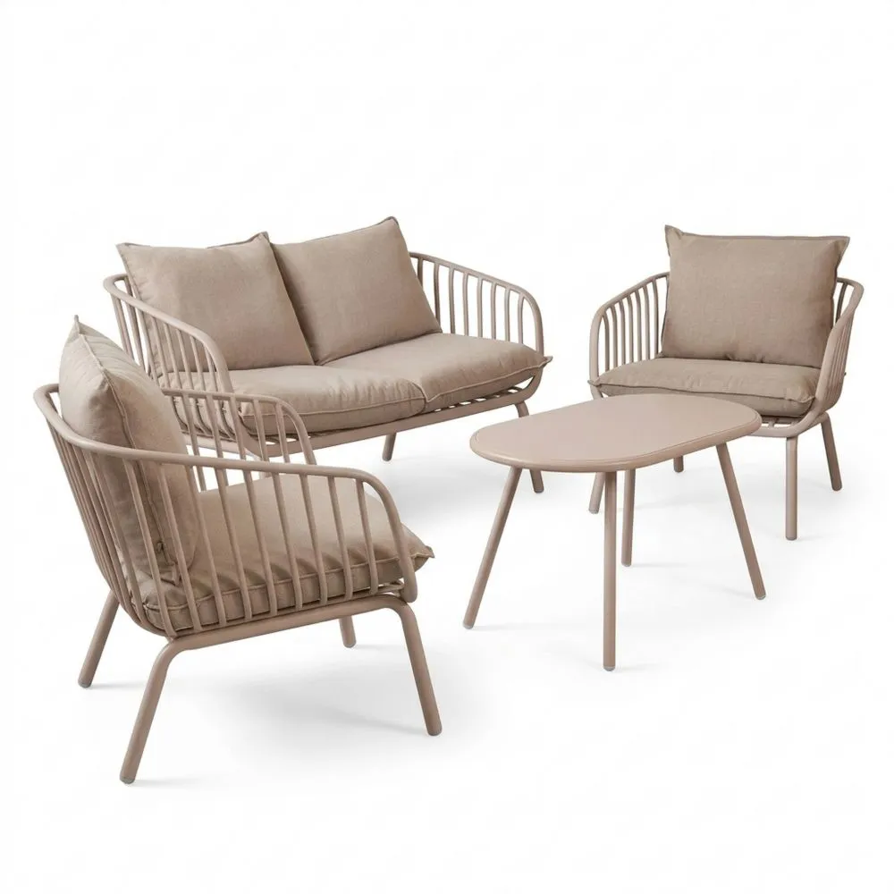 Conjunto de jardín con sofá, mesa ovalada y sillones desenfundables para exterior