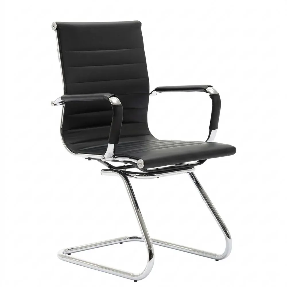 Juego de 4 sillas de oficina de cuero PU con reposabrazos, sillas minimalistas para sala de reuniones, negras