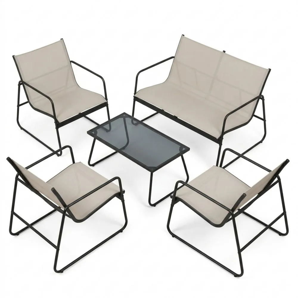 Conjunto de Muebles de Jardín al Aire Libre en Crema