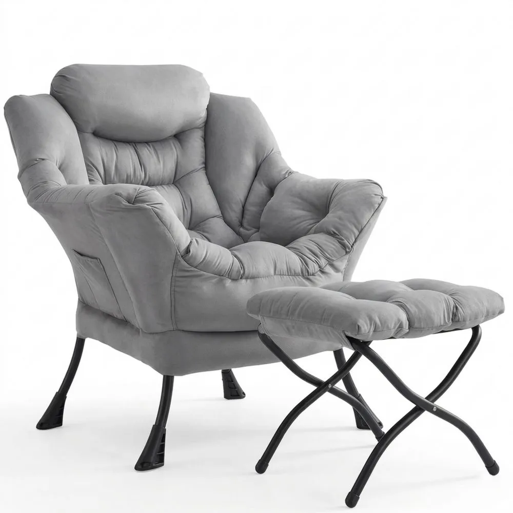 Sillón Orejero Moderno con Reposapiés y Bolsillo Lateral