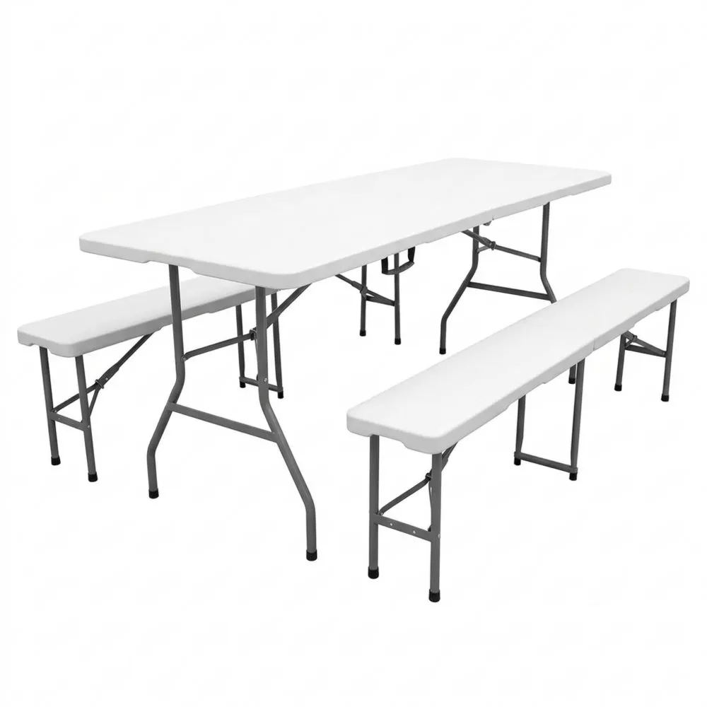 Mesa Plegable con Bancos Portátiles para Interior/Exterior, Capacidad para 6/8 Personas