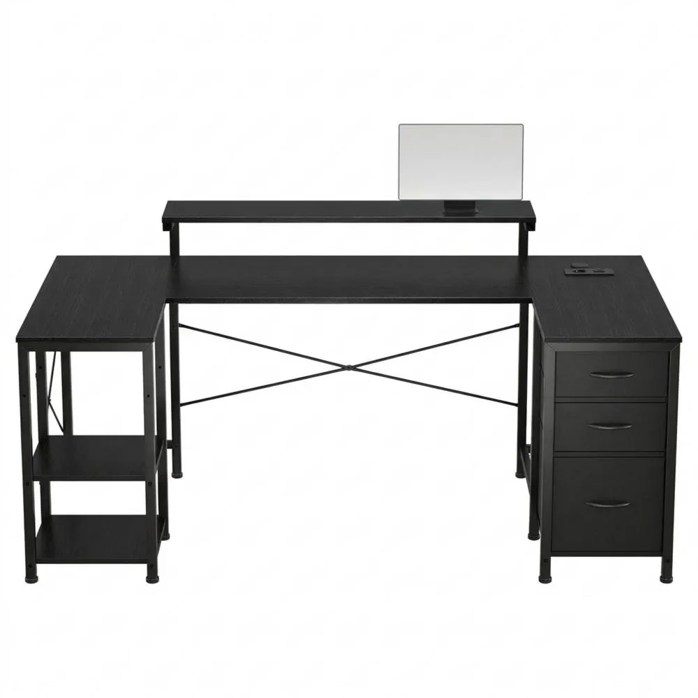 Escritorio Esquinero con Cajones y Puertos USB