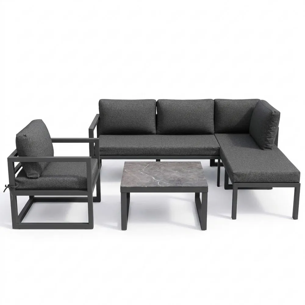 Conjunto de Muebles de Jardín con Sofá Esquinero y Almohadas, Estructura de Hierro Galvanizado, Patas Ajustables, Gris