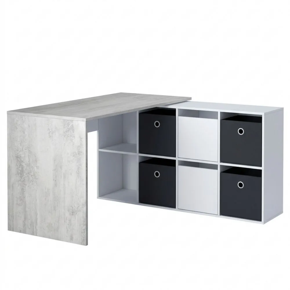 Escritorio Reversible Multi-Posición en Blanco Artico y Gris Cemento