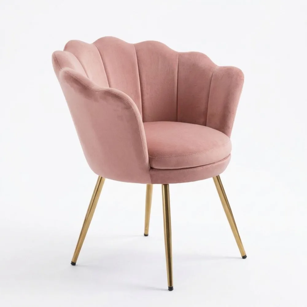 Sillón Elegante de Tocador con Respaldo Floral, Silla de Maquillaje de Terciopelo para Salón/Dormitorio, Rosa