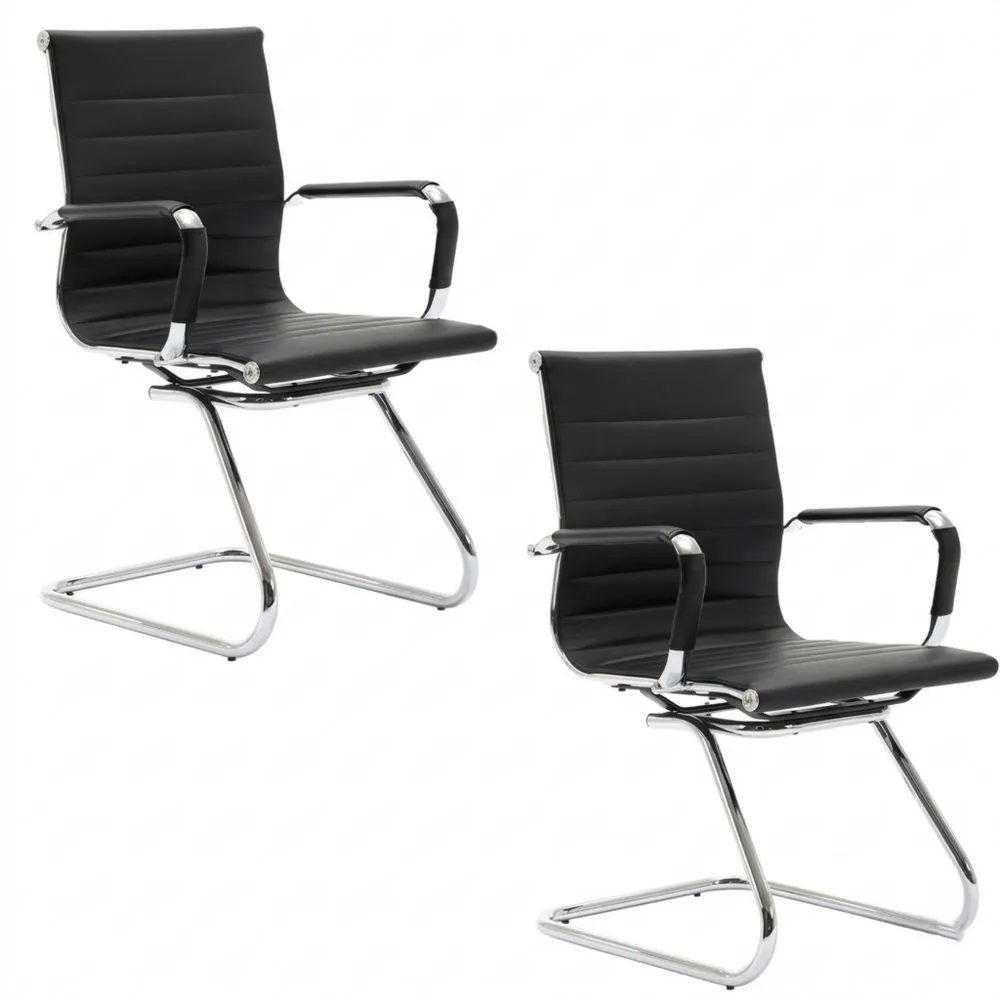 Juego de 2 sillas de oficina de piel sintética con reposabrazos, sillas de reunión minimalistas, muebles de oficina robustos para sala de negocio