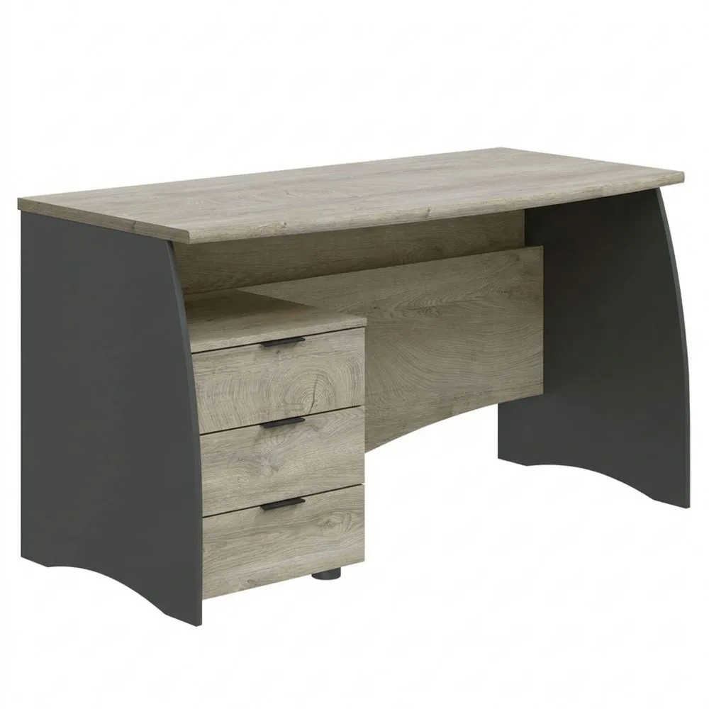 Mesa de oficina con 3 cajones en gris antracita y roble