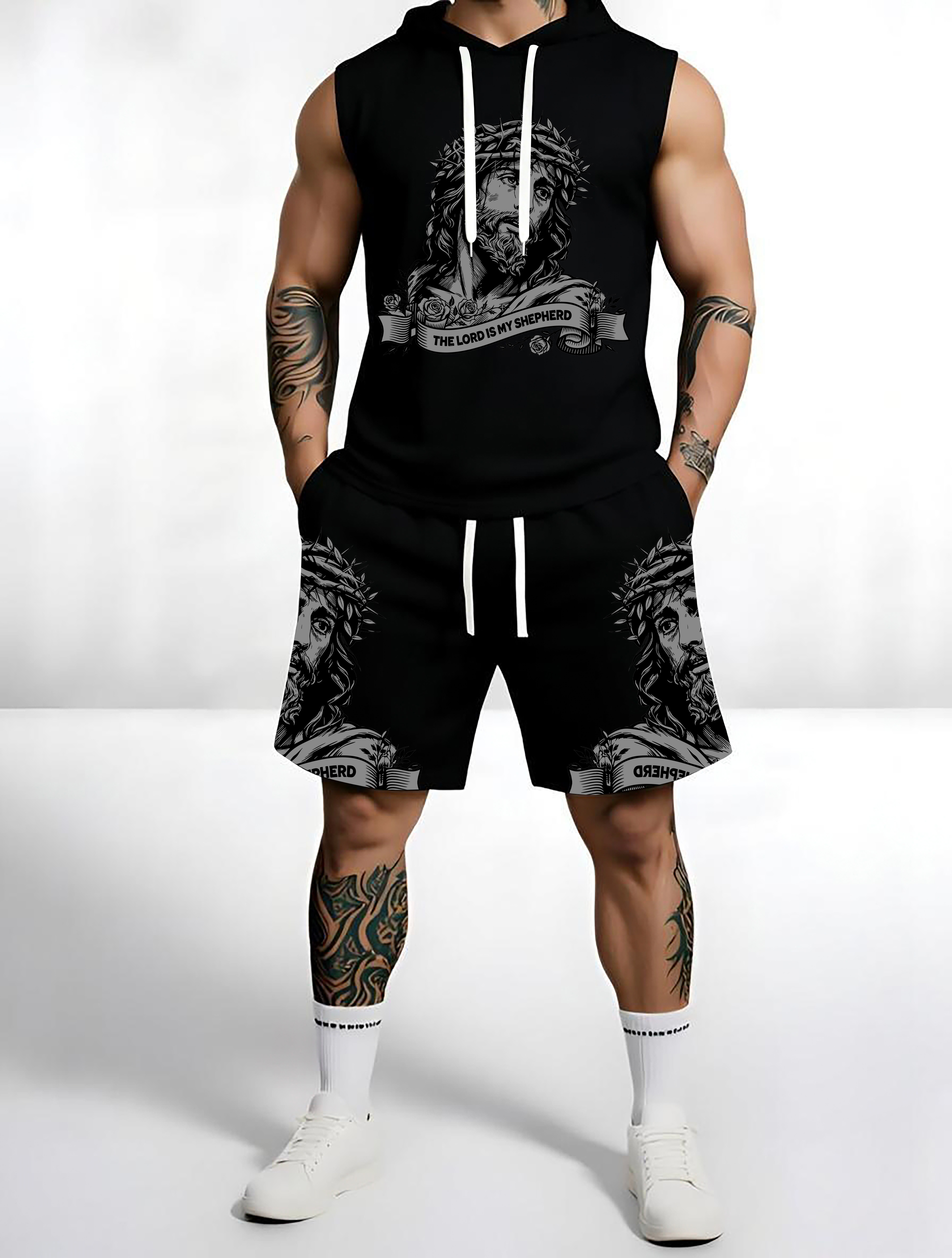 Christian Sleeveless Hoodie & Shorts Set - Faith Based Religious Outfit S-5XL