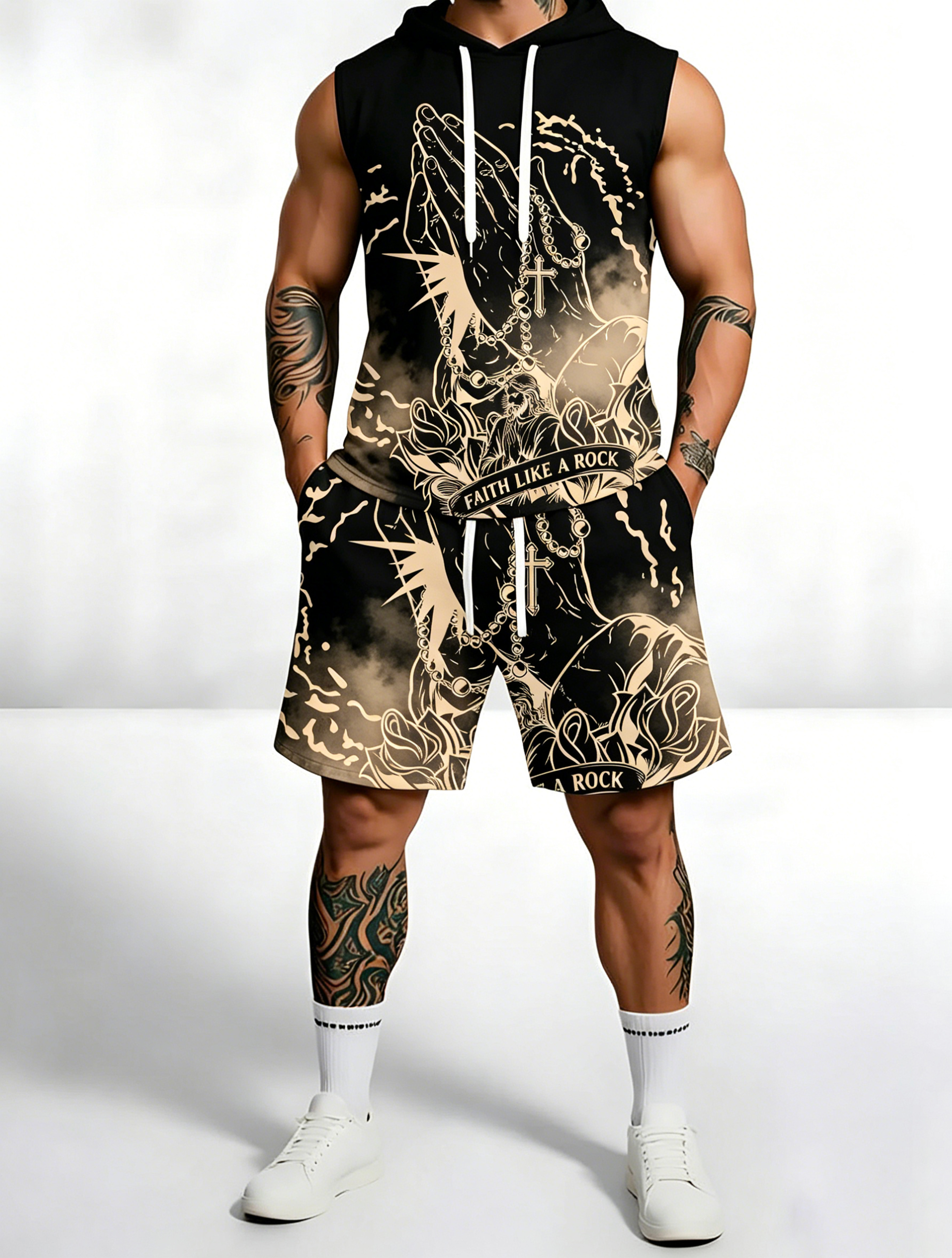 Christian Sleeveless Hoodie & Shorts Set - Faith Based Religious Outfit S-5XL
