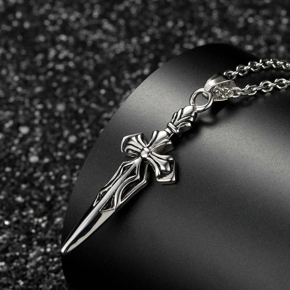 Retro Epee Cross Men'S Trendy Titanium Steel Pendant Personalized Retro Necklace Jewelry Factory Direct Sales
