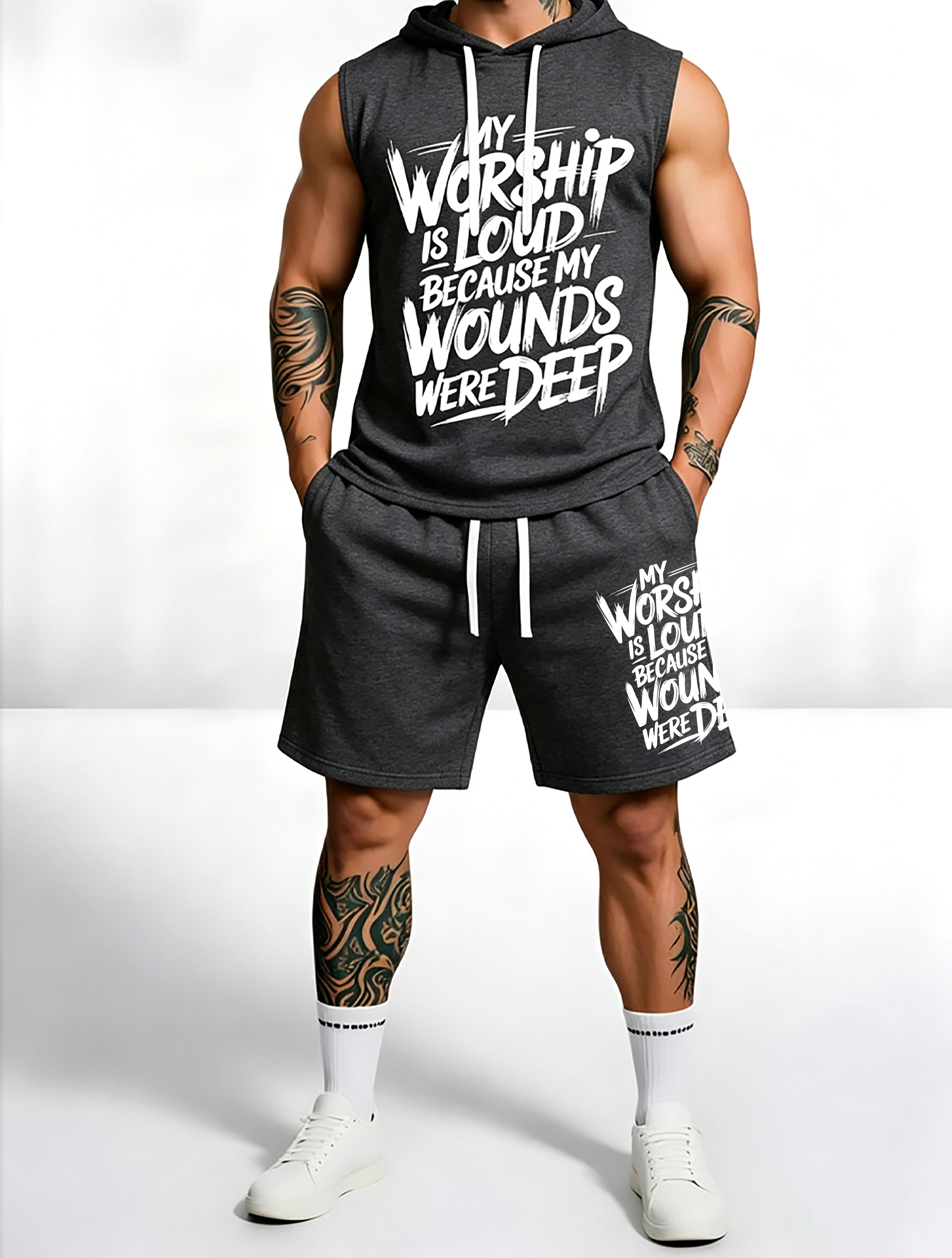 Christian Sleeveless Hoodie & Shorts Set - Faith Based Religious Outfit S-5XL