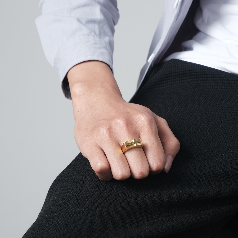 Cross-Border European And American Style Stainless Steel Seal Holy Light Cross Ring Ring Men'S Retro Metal Style Hiohip Bracelet