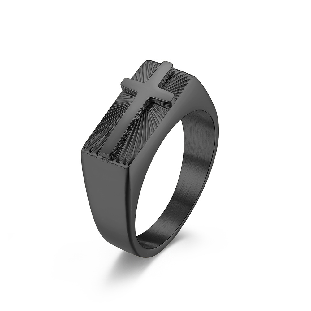 Cross-Border European And American Style Stainless Steel Seal Holy Light Cross Ring Ring Men'S Retro Metal Style Hiohip Bracelet