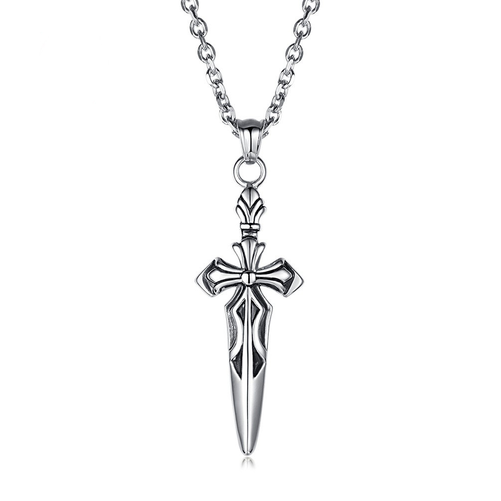 Retro Epee Cross Men'S Trendy Titanium Steel Pendant Personalized Retro Necklace Jewelry Factory Direct Sales