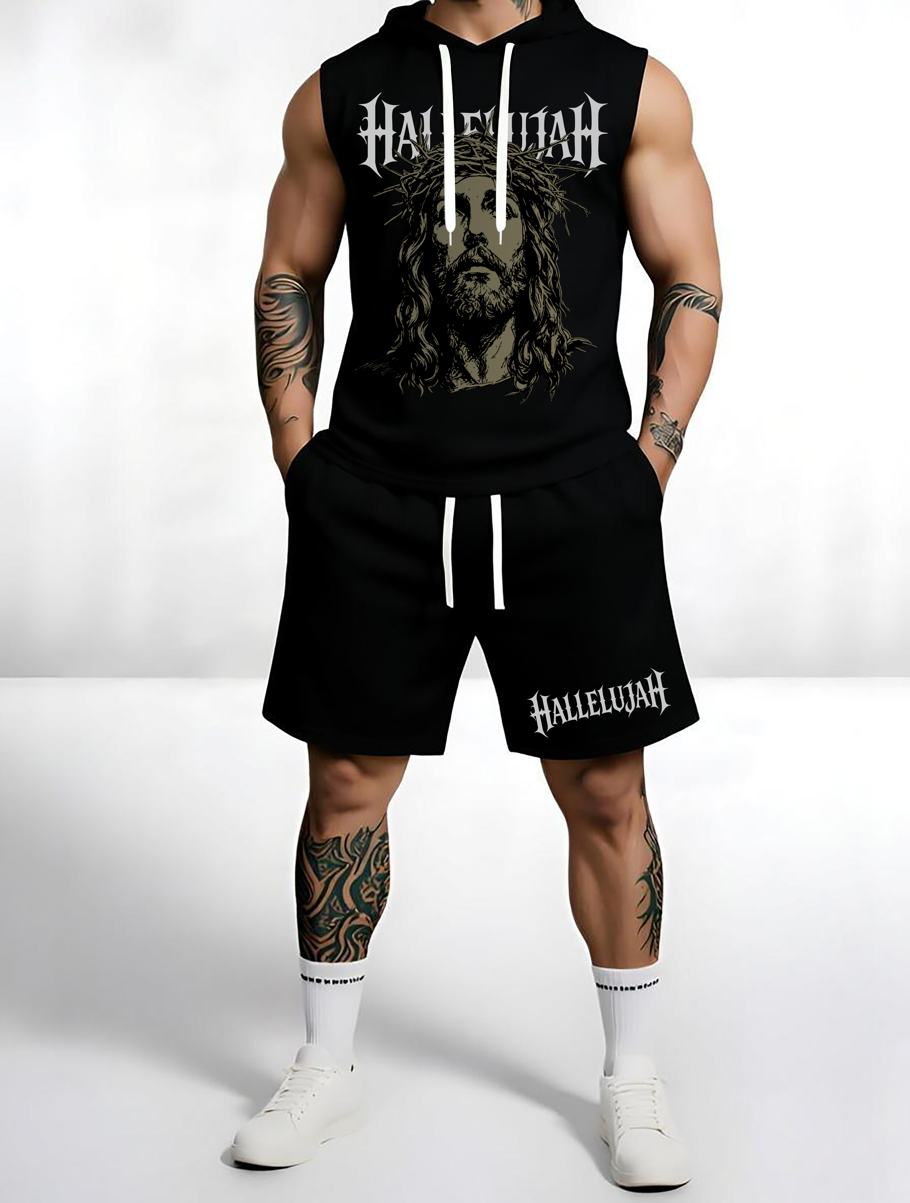 Christian Sleeveless Hoodie & Shorts Set - Faith Based Religious Outfit S-5XL