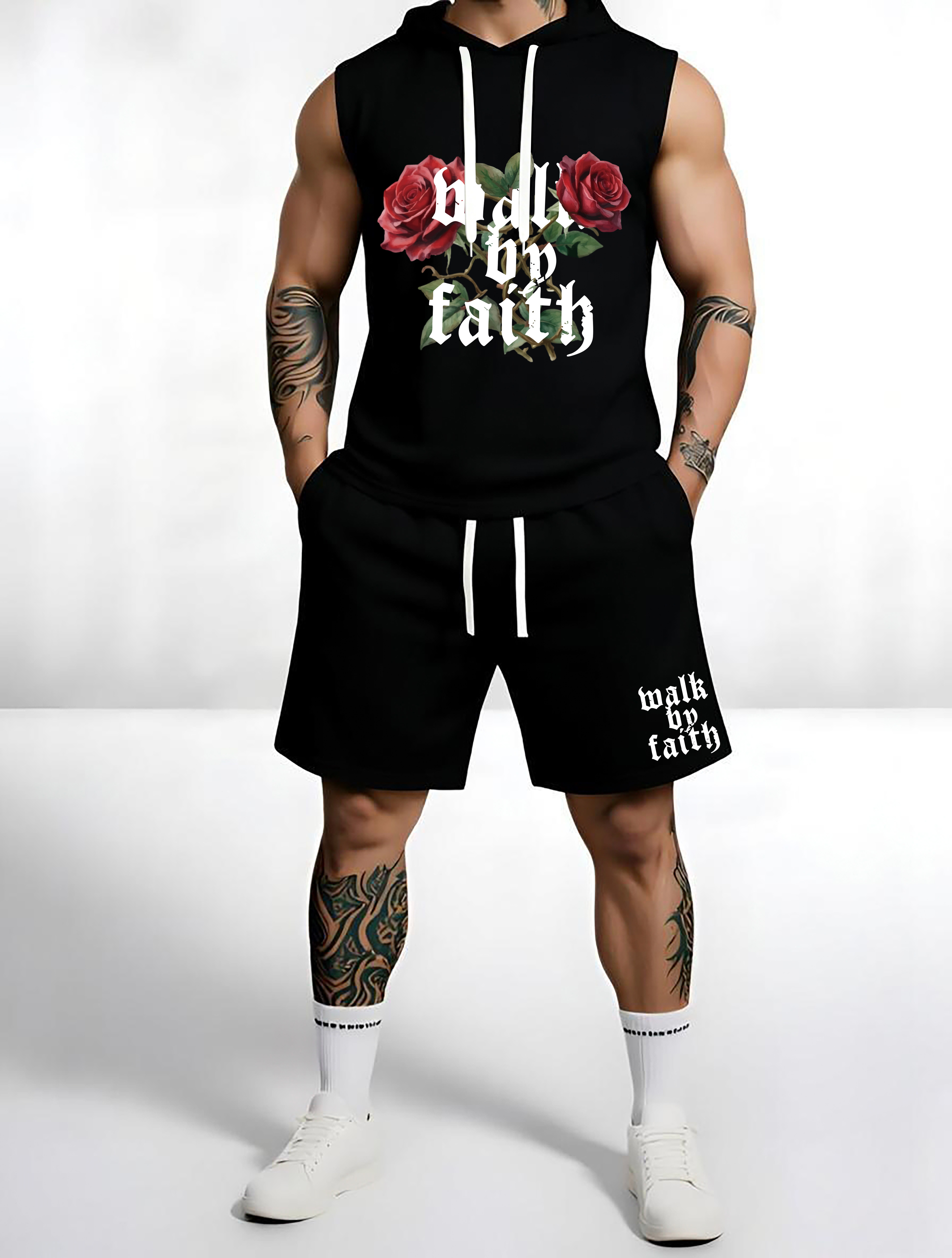 Christian Sleeveless Hoodie & Shorts Set - Faith Based Religious Outfit S-5XL