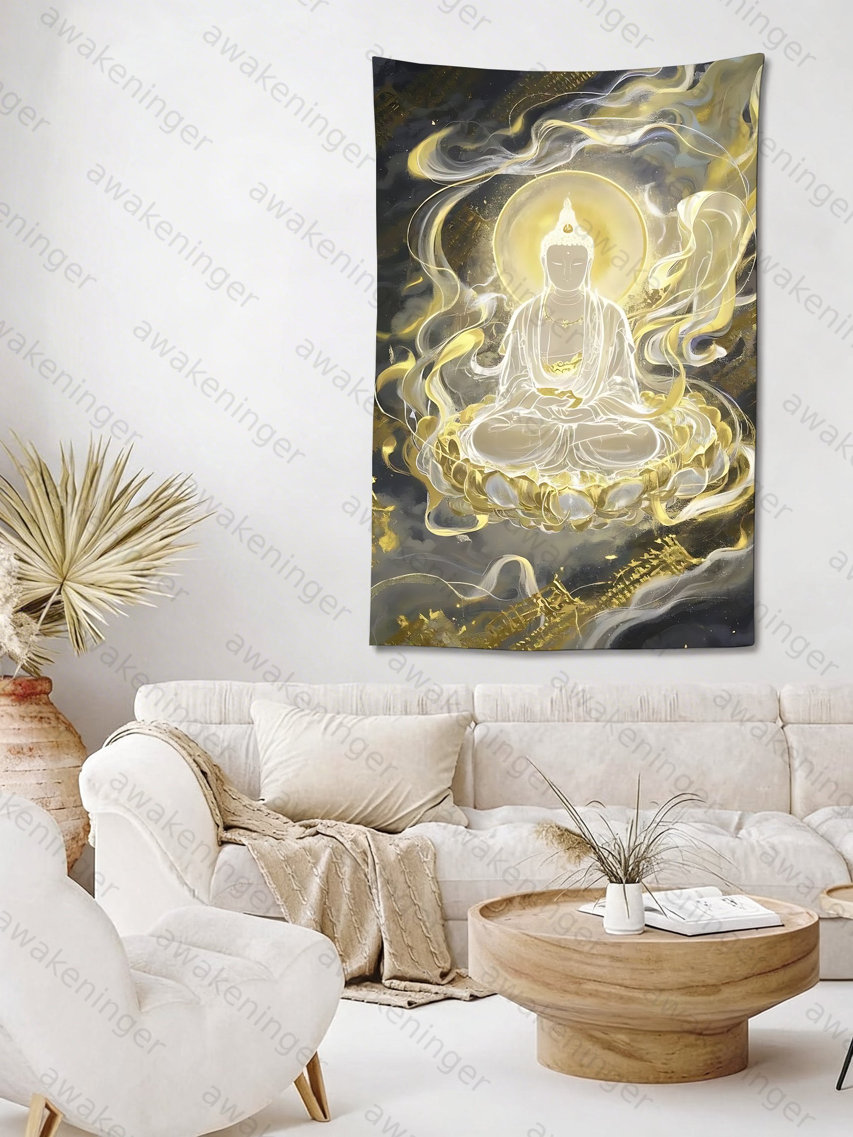 Lotus Meditation Meditation Print Hanging Cloth Background Cloth Large Size Wide Room Decoration Short Plush Tapestry
