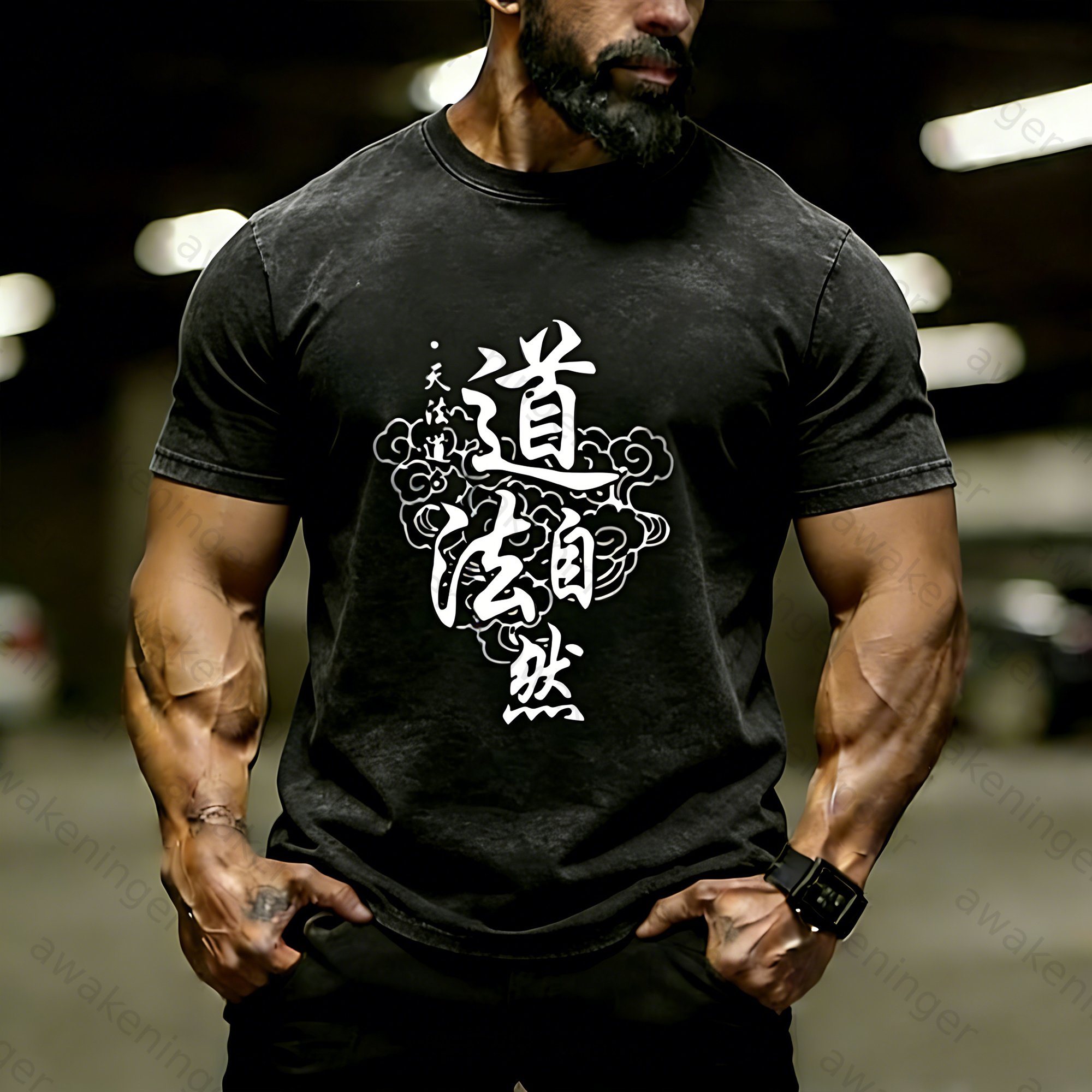 Premium Men's "Taiji & Bagua" Daoist Washed T-Shirt