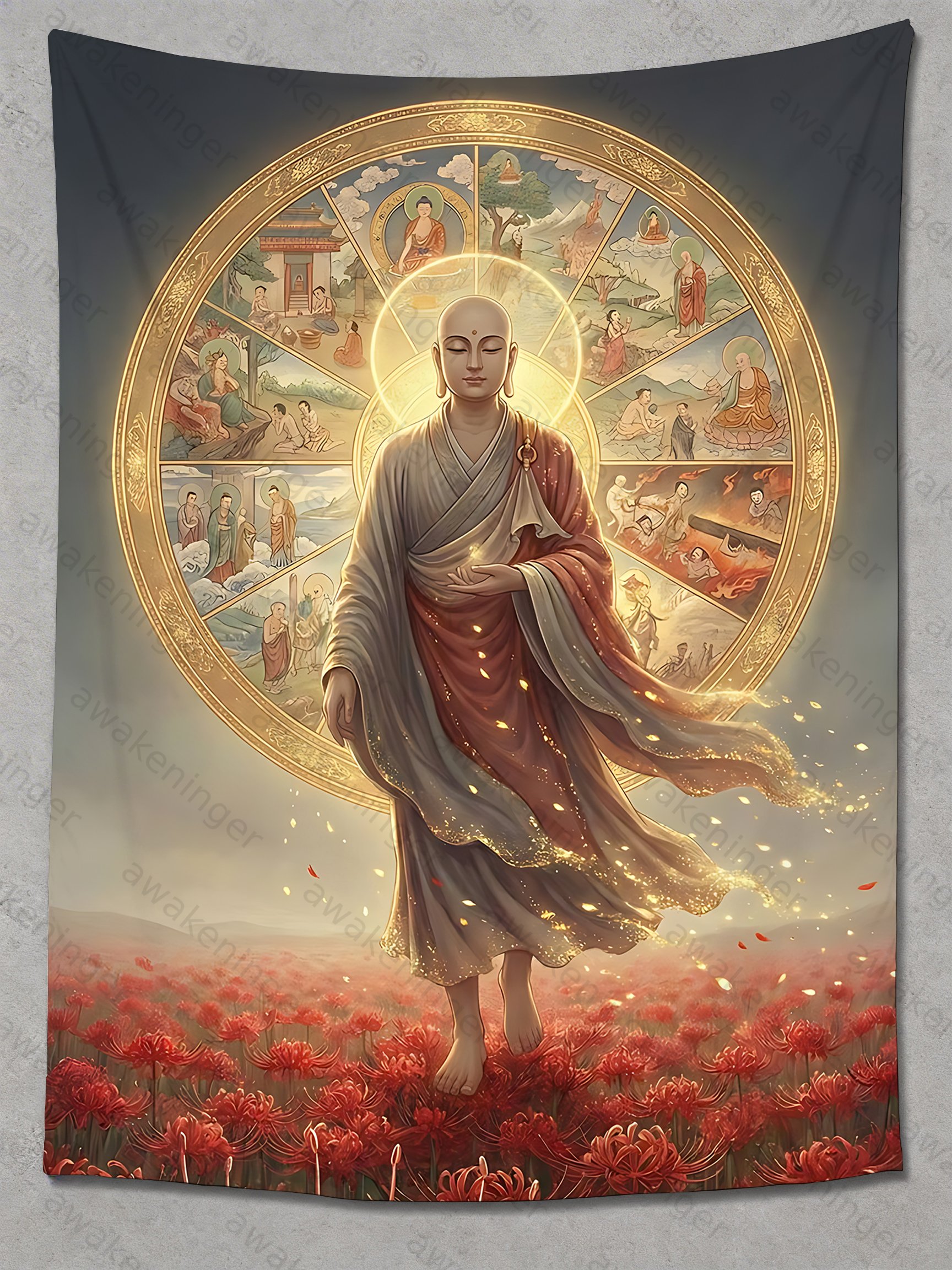 Crossing the Soul to the Other Shore - Floral Print Hanging Cloth Background Cloth Large Size Wide Room Decoration Short Plush Tapestry