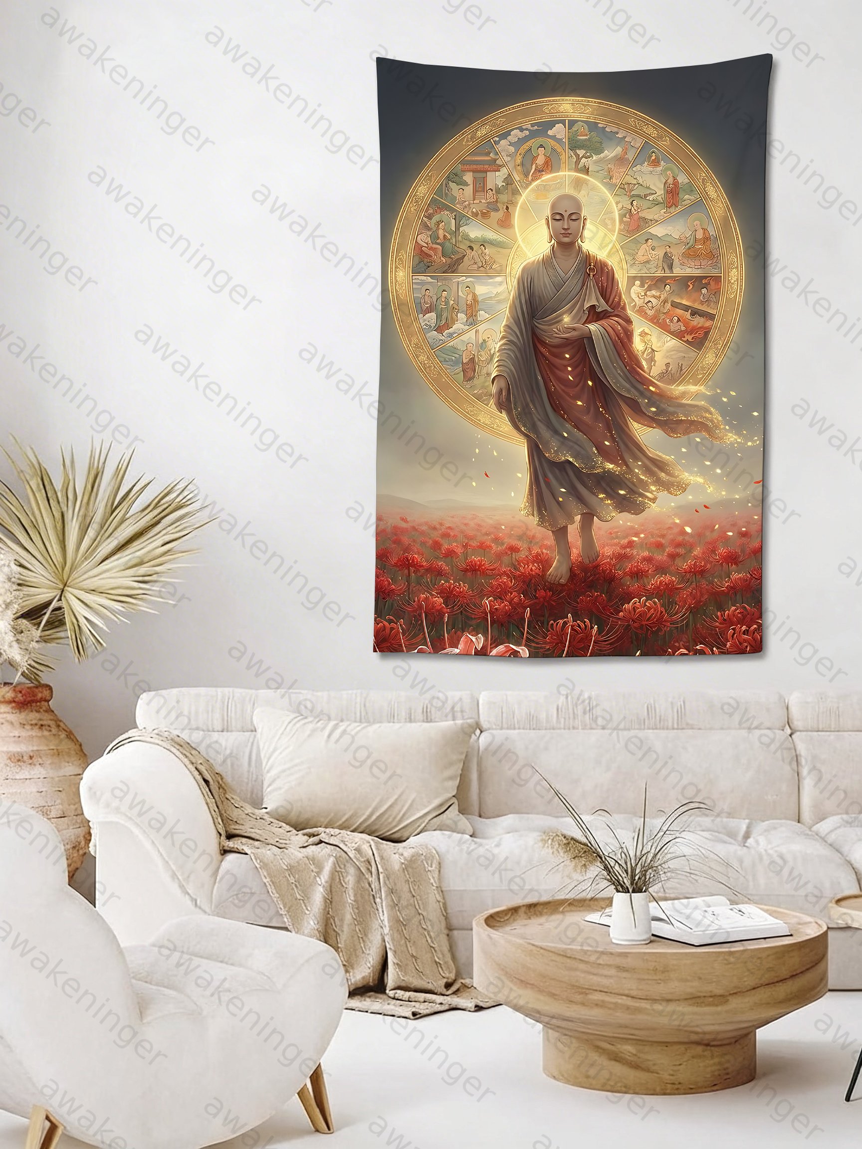 Crossing the Soul to the Other Shore - Floral Print Hanging Cloth Background Cloth Large Size Wide Room Decoration Short Plush Tapestry