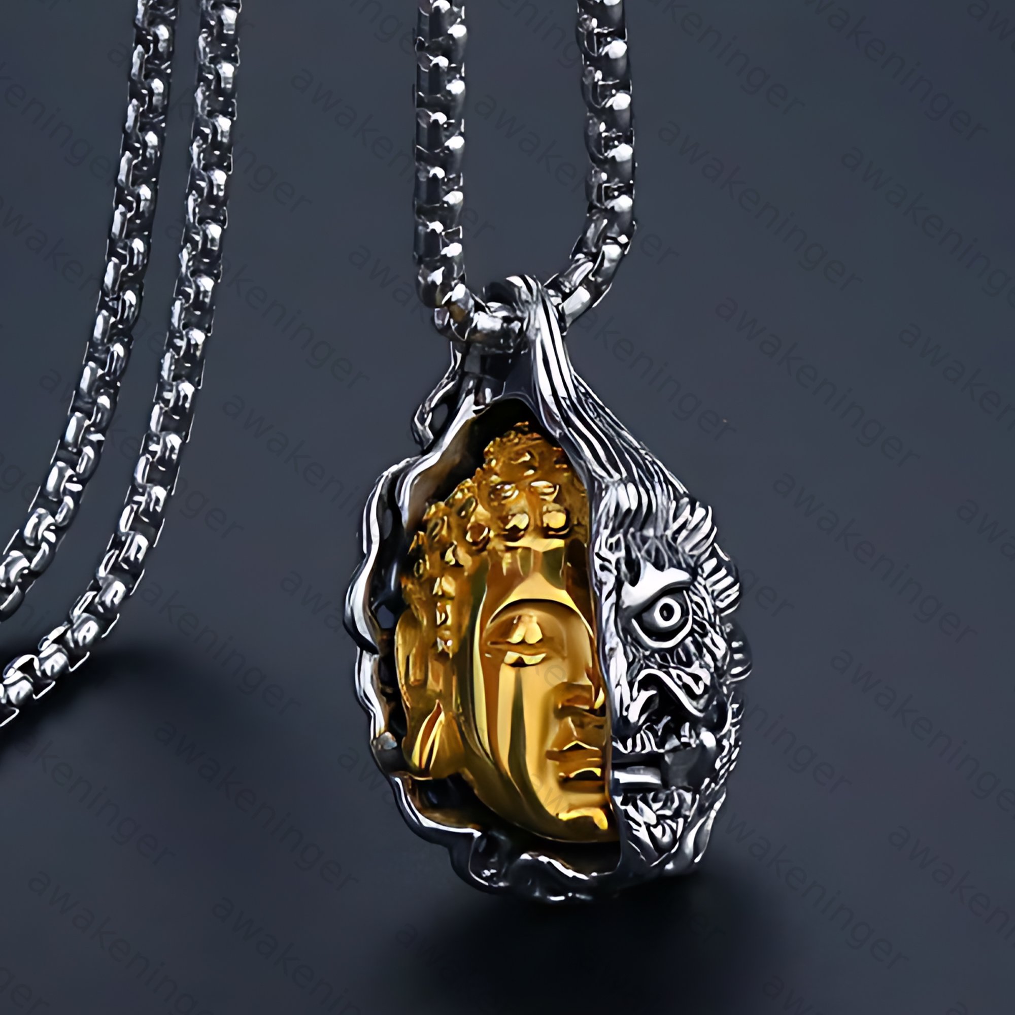 Retro Palm Buddha Titanium Steel Necklace with Personalized Vairocana Buddha Pendant