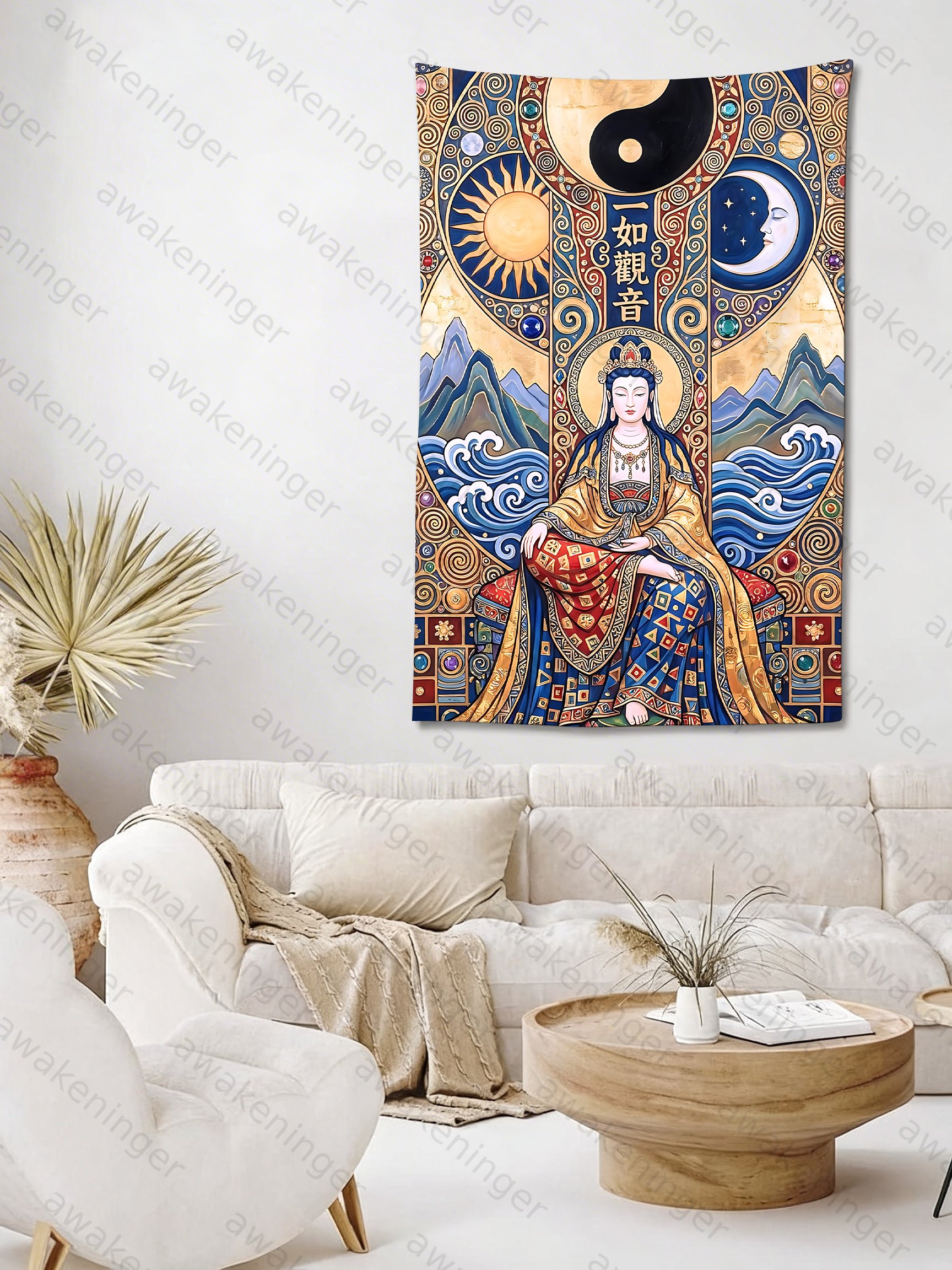 "Yi Ru Guanyin" Print Hanging Cloth Background Cloth Large Size Wide Room Decoration Short Plush Tapestry