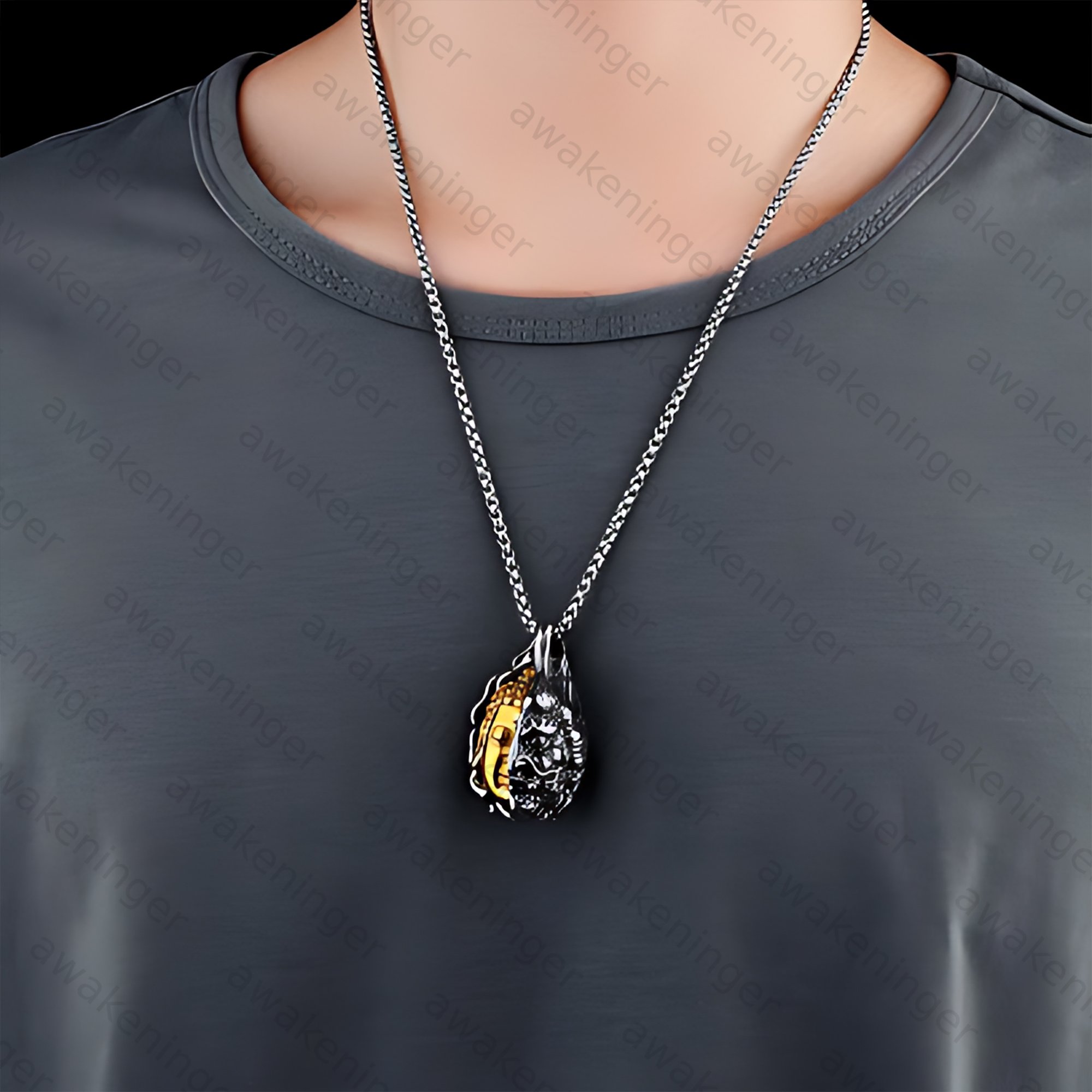 Retro Palm Buddha Titanium Steel Necklace with Personalized Vairocana Buddha Pendant