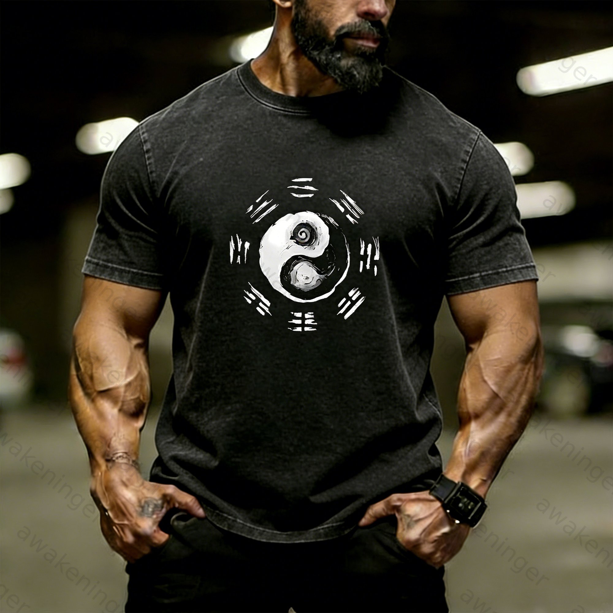 Premium Men's "Eight Trigrams Formation" Taoist Garment-Washed T-Shirt