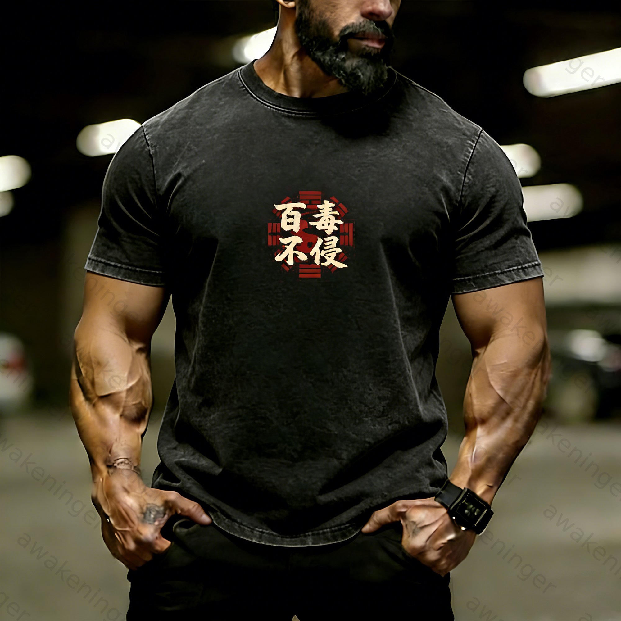 Premium Men's "Immune to All Poisons" Taoist-Washed T-Shirt