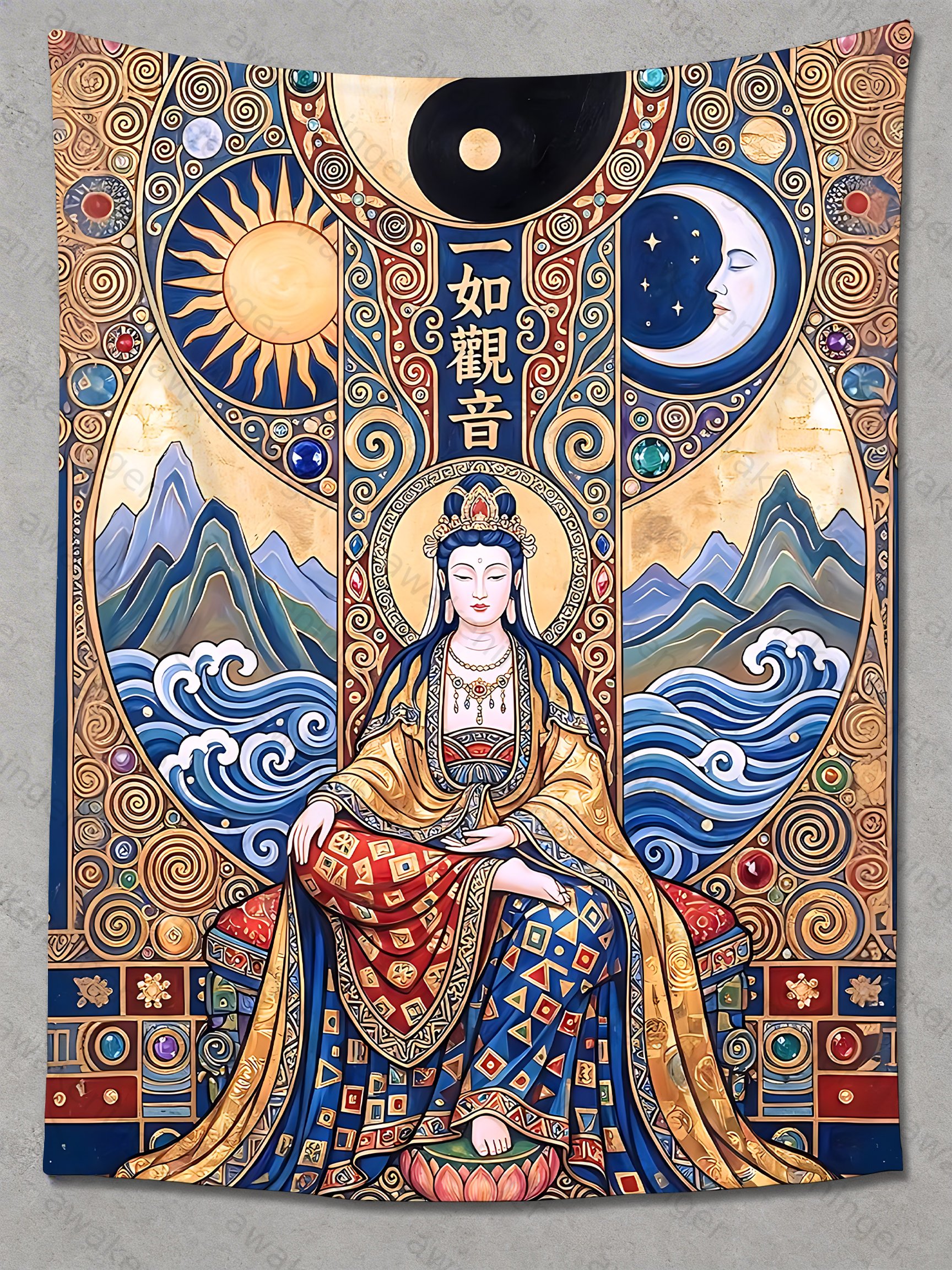"Yi Ru Guanyin" Print Hanging Cloth Background Cloth Large Size Wide Room Decoration Short Plush Tapestry