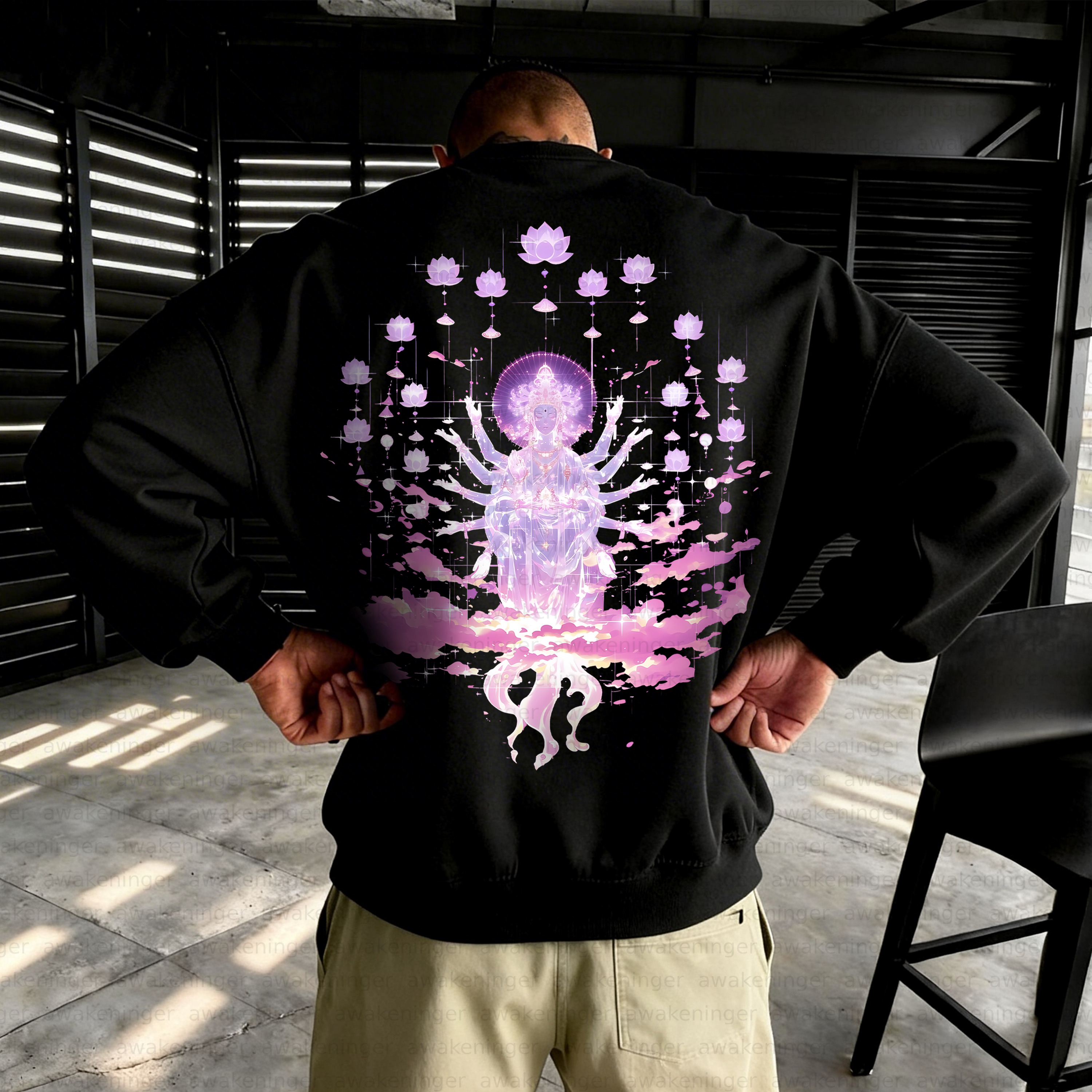 Unisex streetwear “Buddhism” patterned retro Crew Neck Sweatshirt