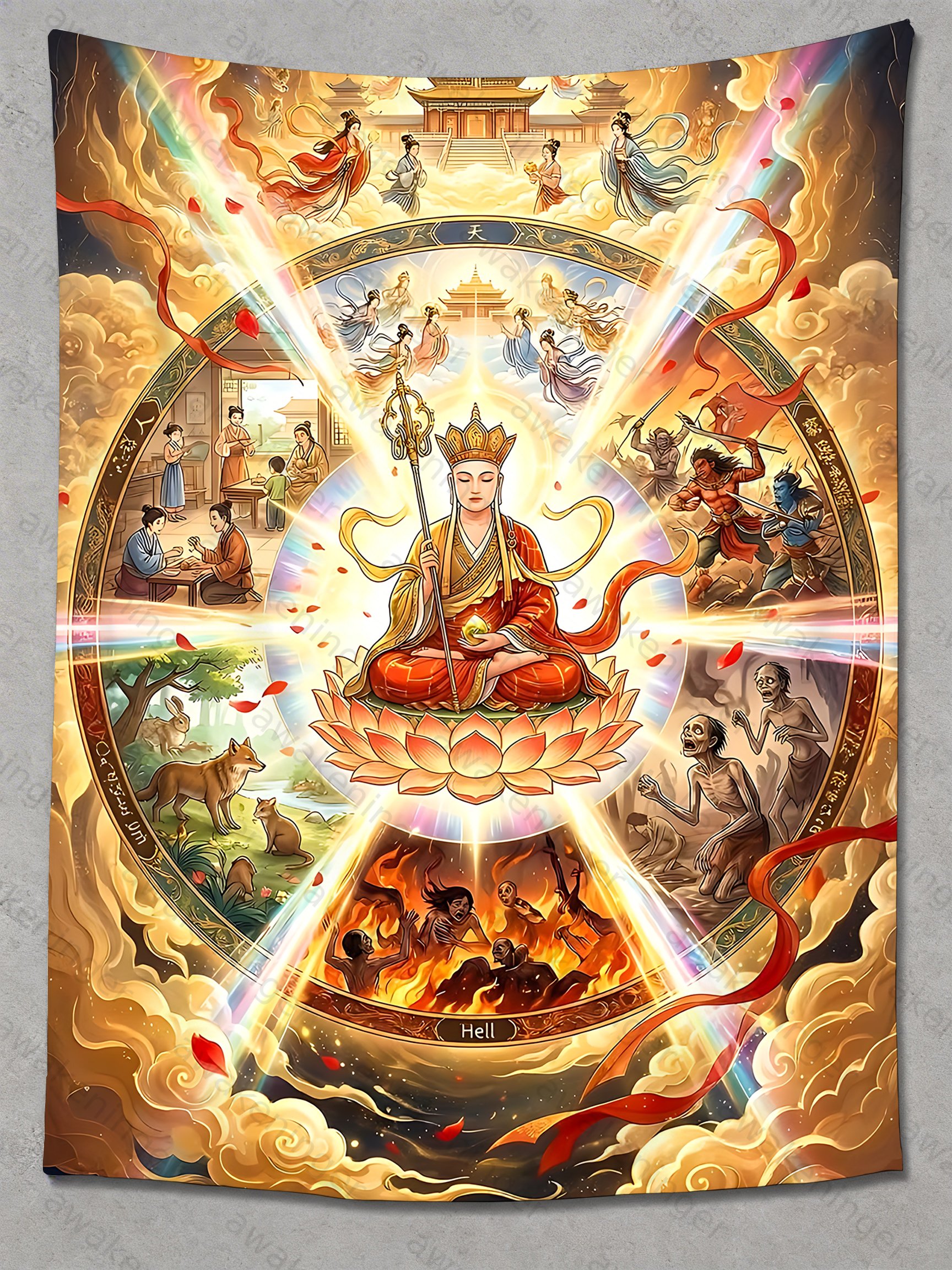 Compassionate Salvation Print Hanging Cloth Background Cloth Large Size Wide Room Decoration Short Plush Tapestry