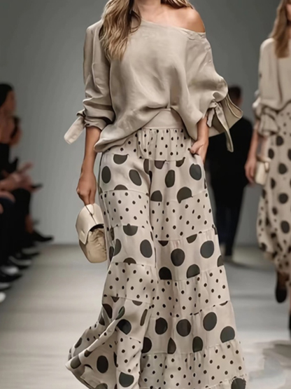 Fashion Summer Set – Diagonal Neck Blouse & Wide Leg Pants