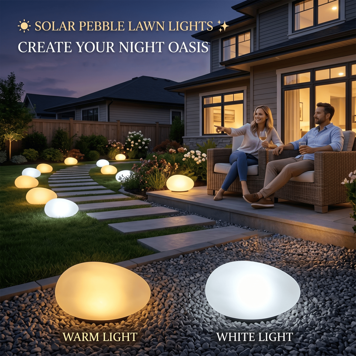 🌙 Outdoor Solar Pebble Lawn Light